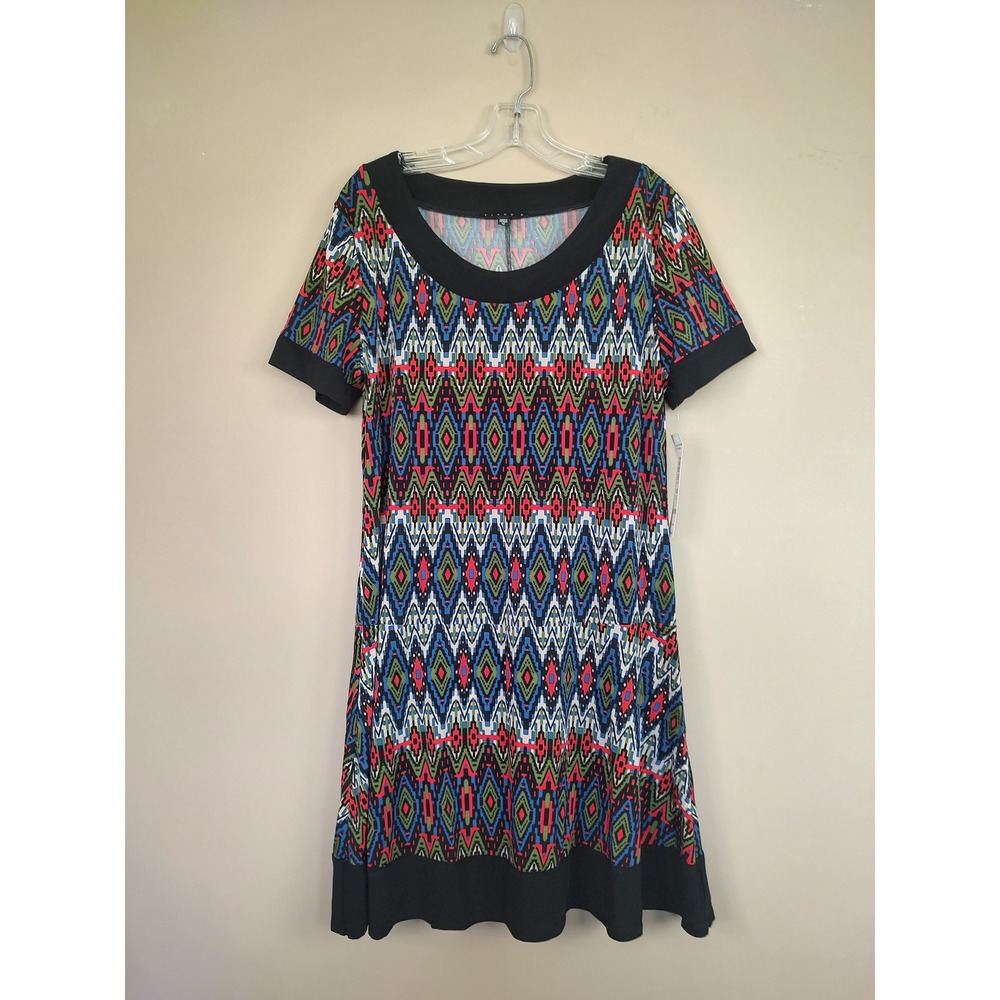 Tianaβ B Womens Geometric Tribal Print Scoop Neck Short Sleeve Shift Dress 12